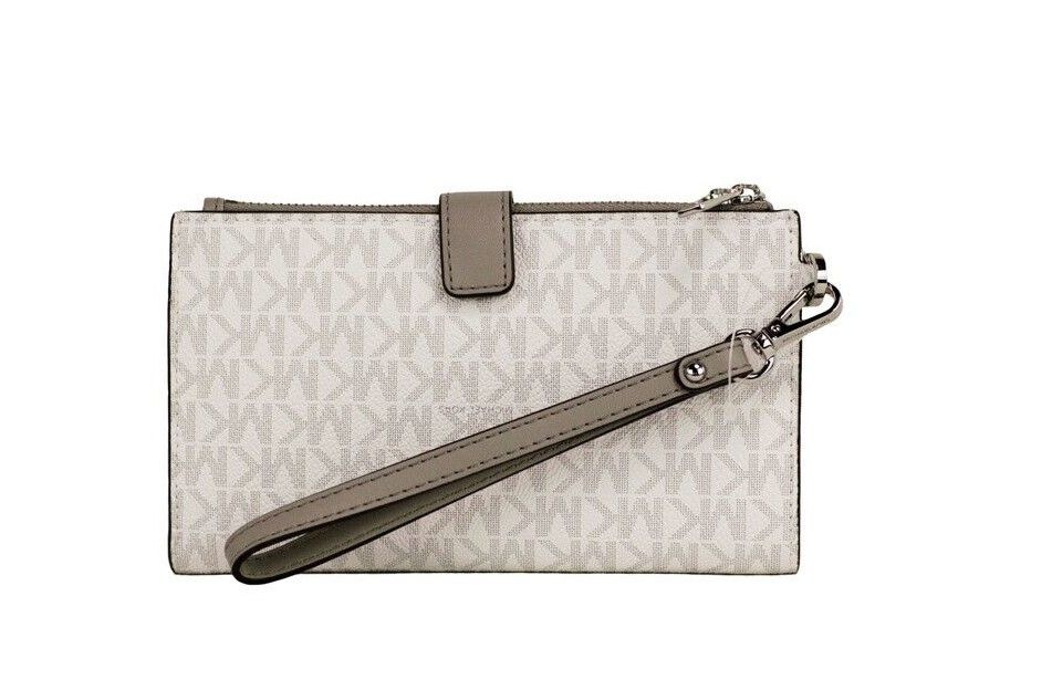 Michael Kors Jet Set Travel Bright White PVC Large Double Zip Wristlet Wallet