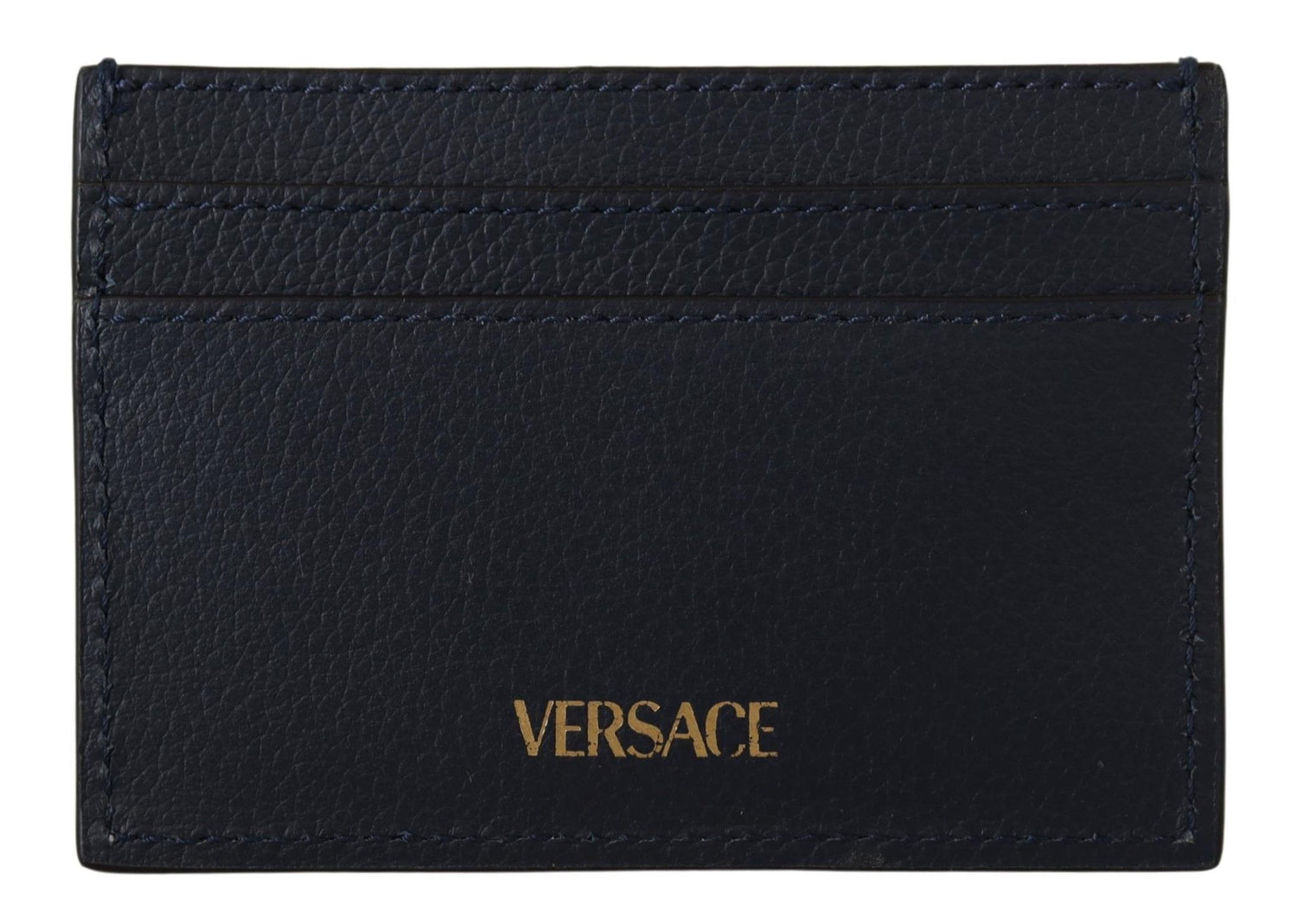 Versace Elegant Navy Calf Leather Card Holder