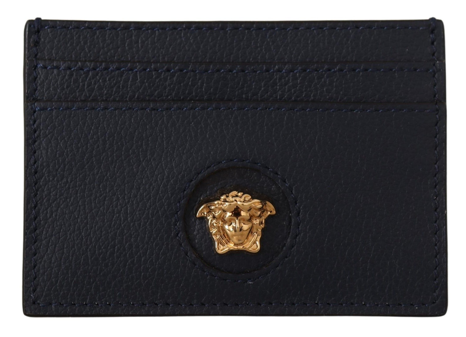 Versace Elegant Navy Calf Leather Card Holder