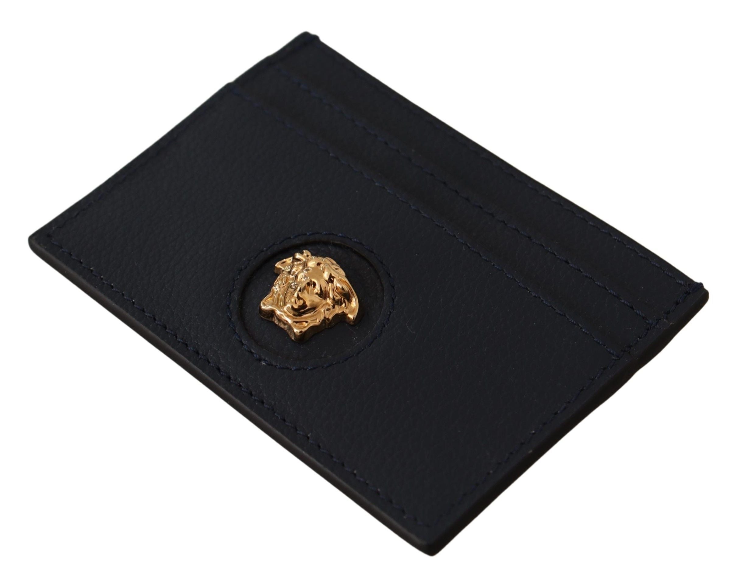 Versace Elegant Navy Calf Leather Card Holder