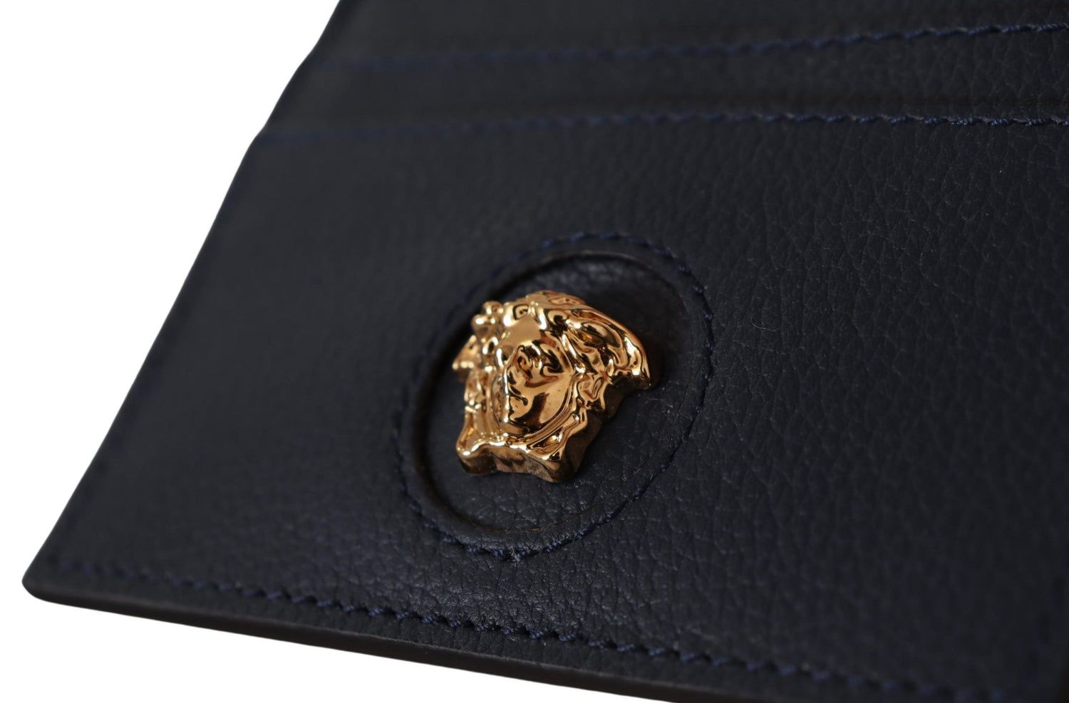 Versace Elegant Navy Calf Leather Card Holder