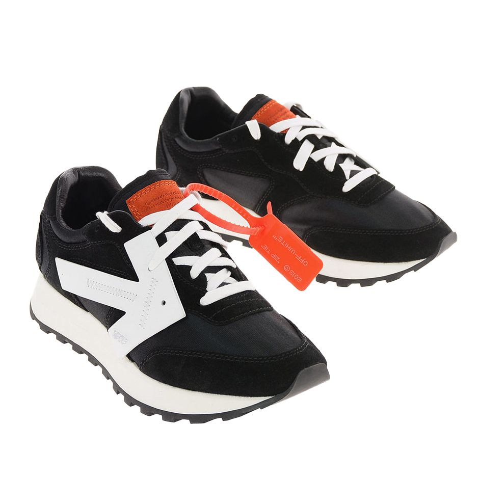 Off-White Sleek Black Calfskin Sneakers with Suede Accents