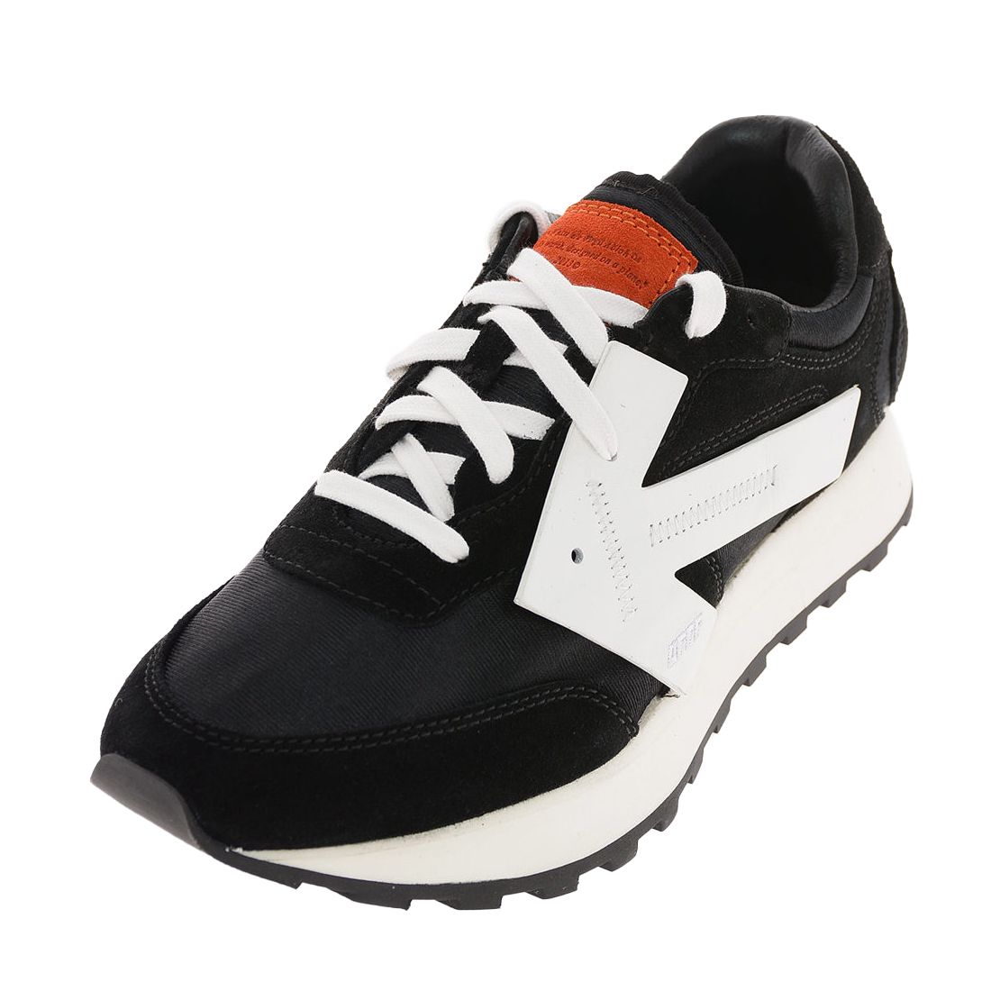 Off-White Sleek Black Calfskin Sneakers with Suede Accents