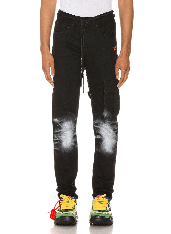 Off-White Elevated Black Cotton Cargo Trousers with Metal Details