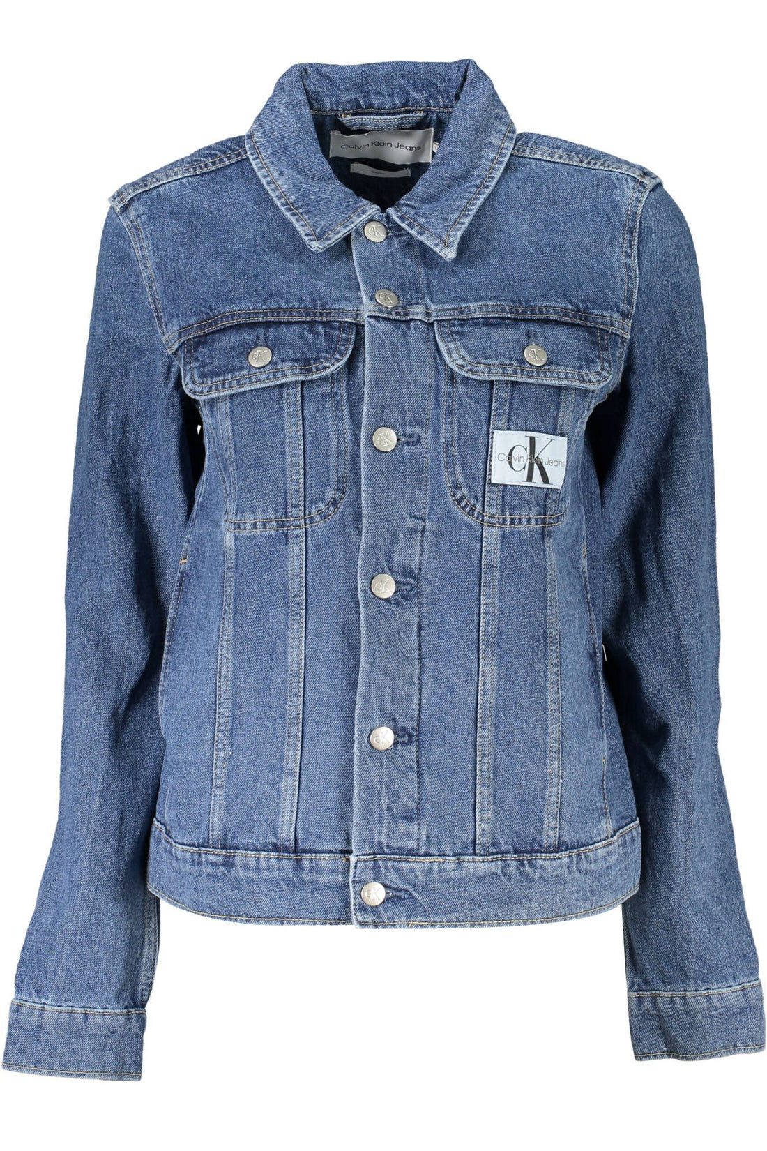 Calvin Klein Chic Washed Denim Jacket with Sleek Logo Detailing