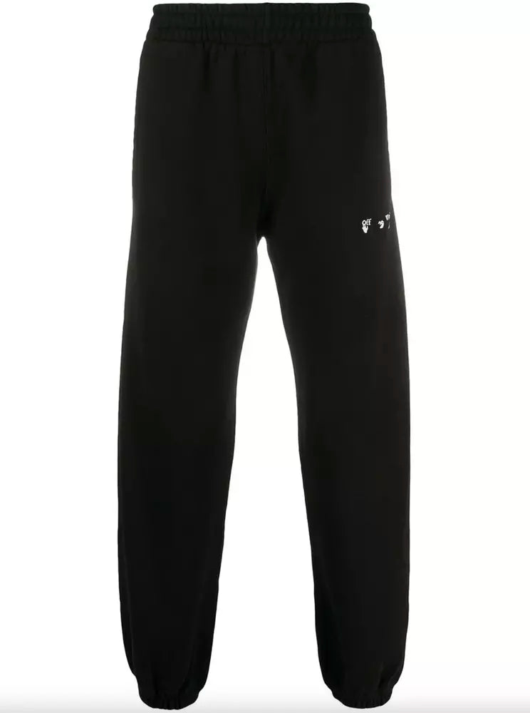 Off-White Sleek Black Cotton Logo Pants