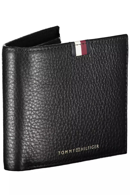 Tommy Hilfiger Elegant Black Leather Wallet with Contrast Details