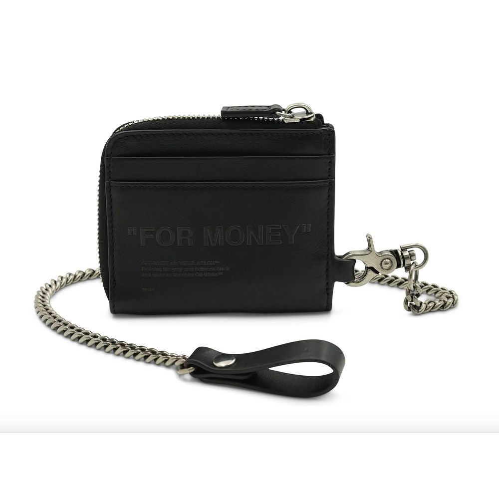 Off-White Sleek Black Leather Chin Wallet with Embossed Quote