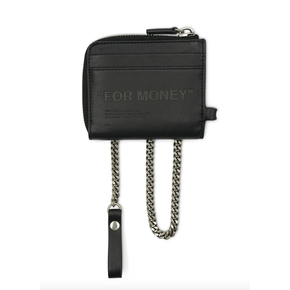 Off-White Sleek Black Leather Chin Wallet with Embossed Quote