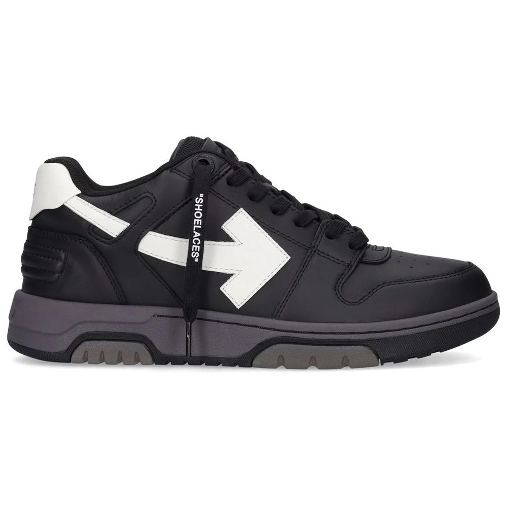 Off-White Sleek Black Leather Sneakers with Iconic Design