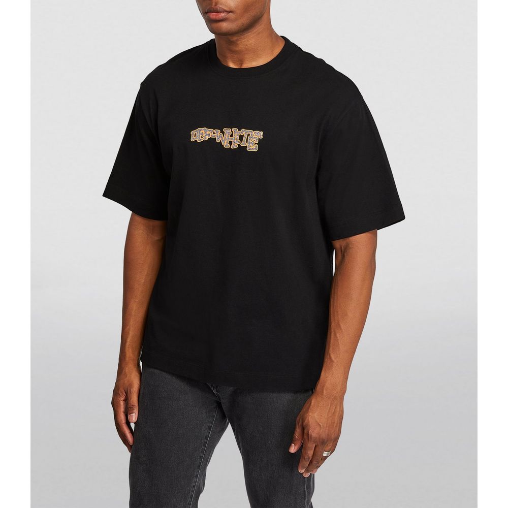 Off-White Rhinestone Cotton Tee - Black