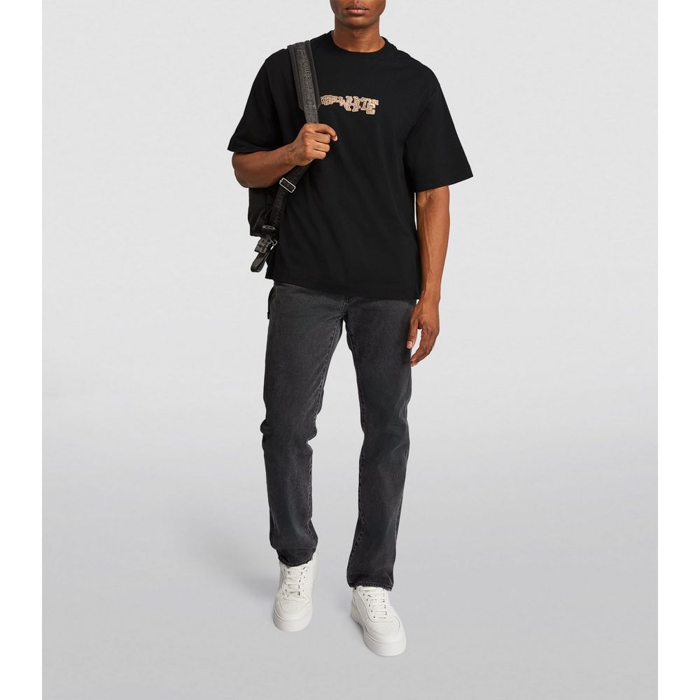 Off-White Rhinestone Cotton Tee - Black