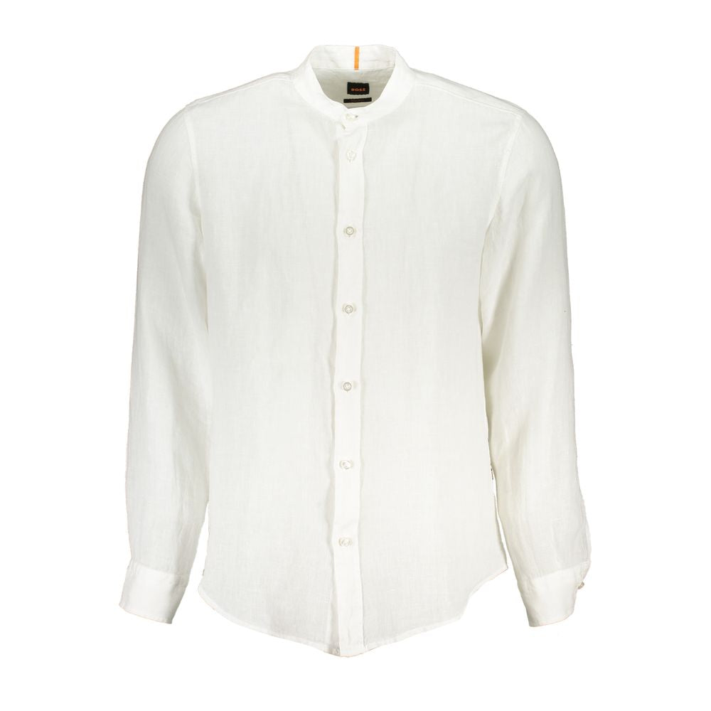 Hugo Boss Elegant White Linen Casual Shirt