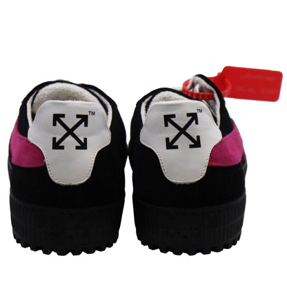 Off-White Sleek Black Suede Sneakers with Fuchsia Arrow Detail