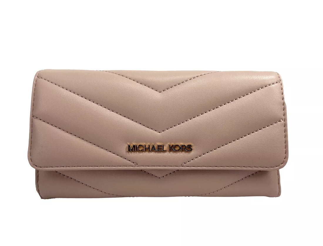 Michael Kors Jet Set Travel Large Quilted Leather Trifold Wallet Powder Blush