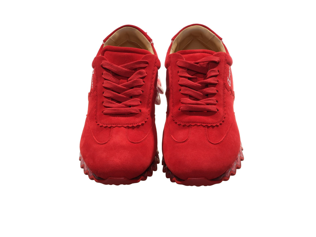 Christian Louboutin Loubishark Flat Red Suede Laceup Sneakers