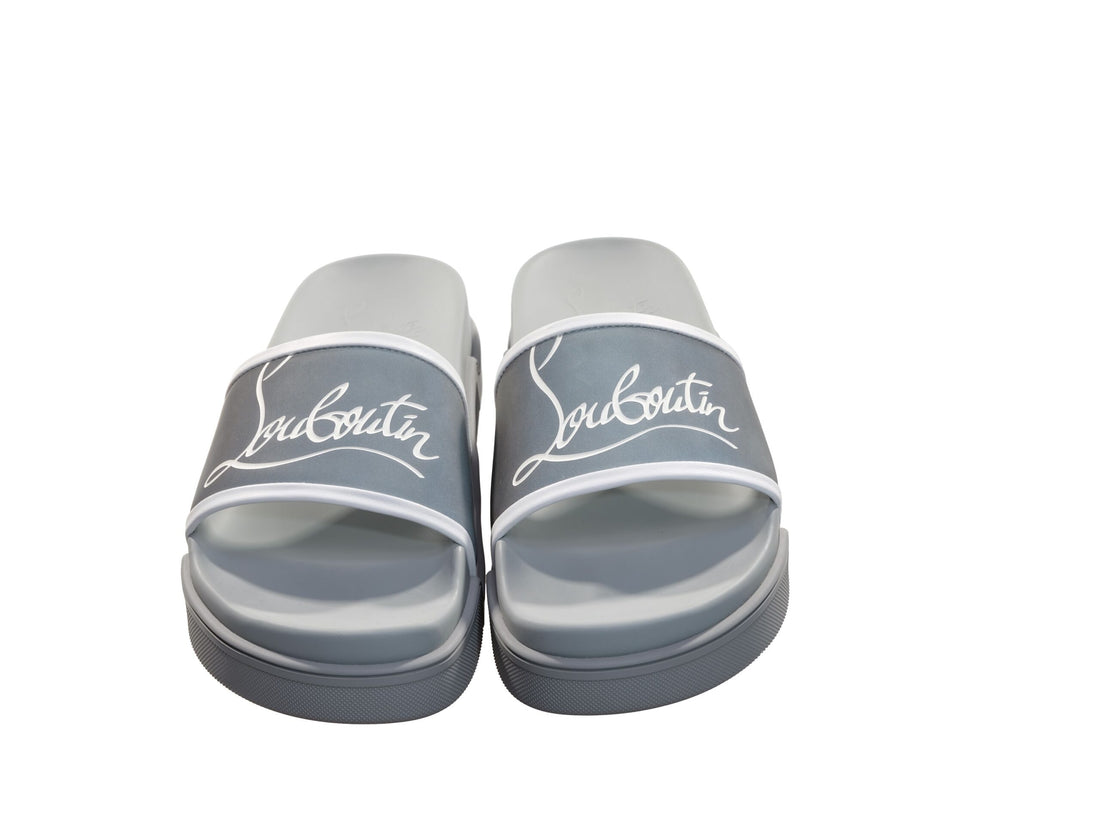 Christian Louboutin Navy Pool Flat Silver Rubber Slides