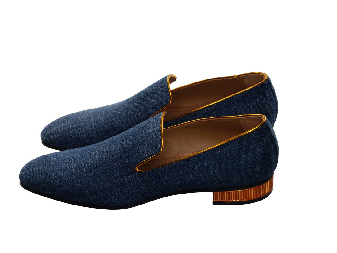 Christian Louboutin Colannaki Flat Denim with Brandy Trim Shoes