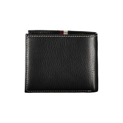 Tommy Hilfiger Elegant Black Leather Wallet with Contrast Stitching