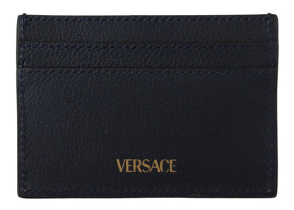 Versace Elegant Navy Calf Leather Card Holder