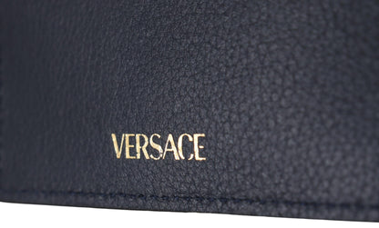 Versace Elegant Navy Calf Leather Card Holder