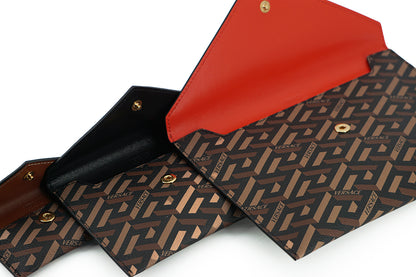 Elegant Versace Trio Pouch Set in Red &amp; Brown