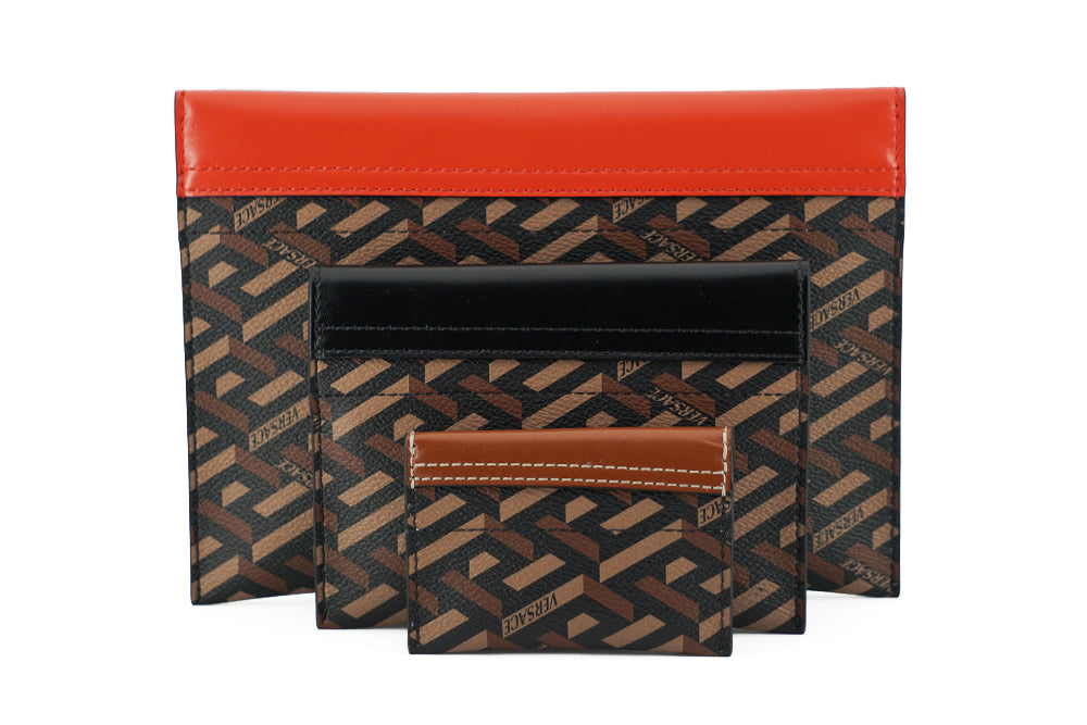 Elegant Versace Trio Pouch Set in Red &amp; Brown