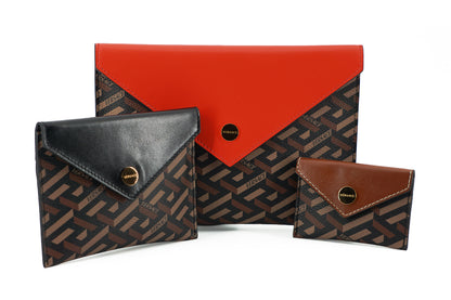 Elegant Versace Trio Pouch Set in Red &amp; Brown